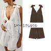 Bowknot Decoration Sleeveless V-neck Top 0881044 Bow Fashion Mini Shorts 1255500