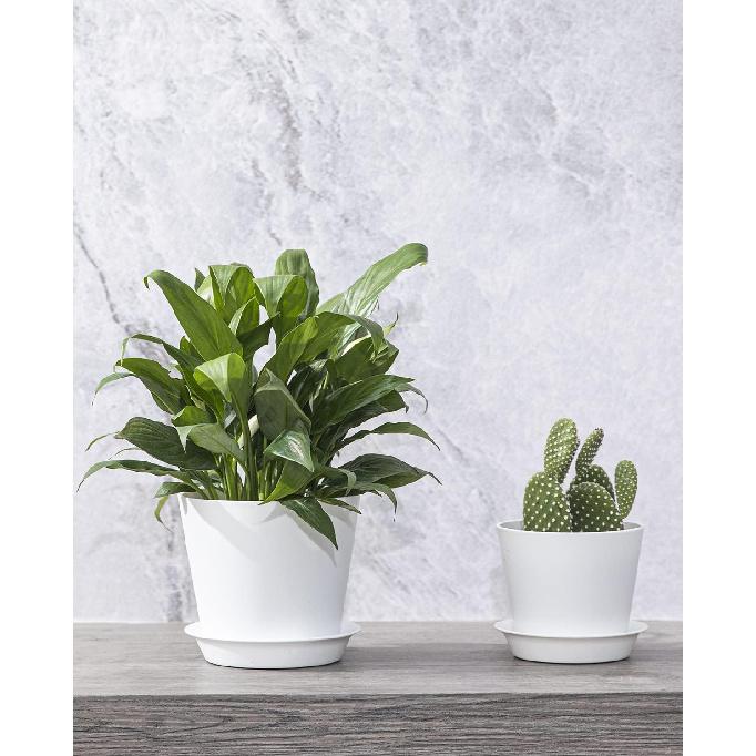 LaDoVita 7 Pack Plastic Plant Pots Indoor, 7/6.5/6/5.5/5/4.5/4 Inch Modern Planters for Plants, Flower Pots with Drainage Holes and Trays, White