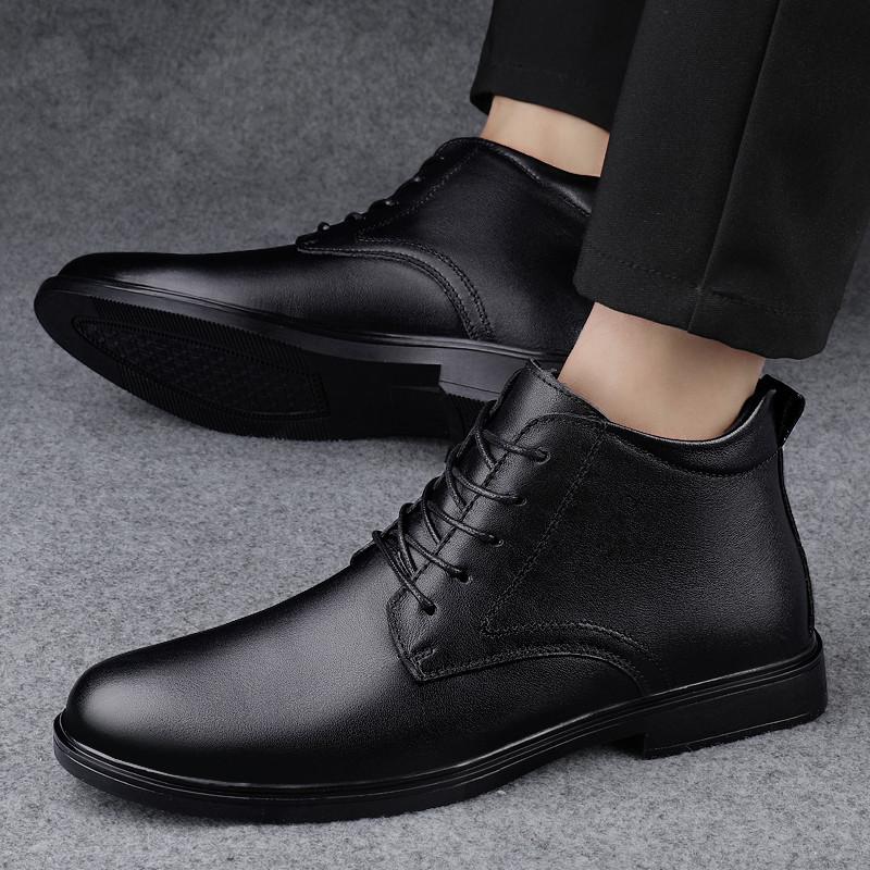 Horký Výprodej Pánské Boty z Pravé Kůže Vysoké Business Kozačky Nová Móda Business Kotníkové Boty Šněrovací Pánské Zimní Teplé Sněhové Boty