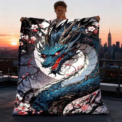 Dragon Artwork Fantasy Outdoor Blanket, Soft And Comfortable Blanket, Casual Warm Outdoor Blanket, Camping Travel Blanket, Good Birthday Gift