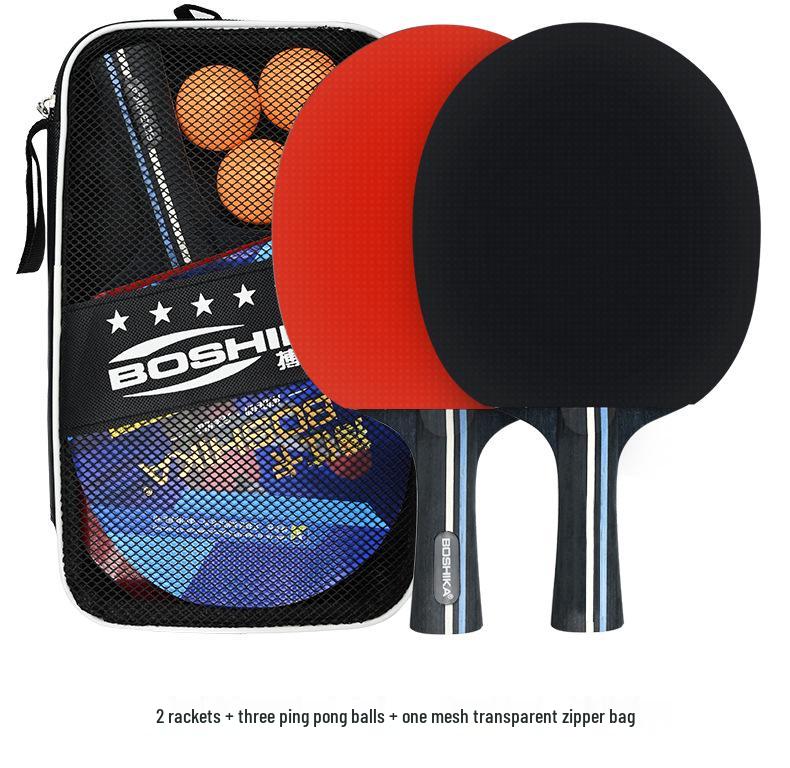 Boshi Ka Table Tennis Set: High-Elastic Rackets with Horizontal Grip - Includes 2 Rackets & 3 Balls for Beginner Training