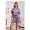 VEZFAA Women's Fashion Spring Summer Stripe Print Short Sleeve O‑Neck Casual Pajama Set