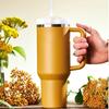 40 oz glass med håndtakslokk Halm 40 oz vannflaske i rustfritt stål Vakuum termoskopp Reise termisk kaffekrus for stanleys