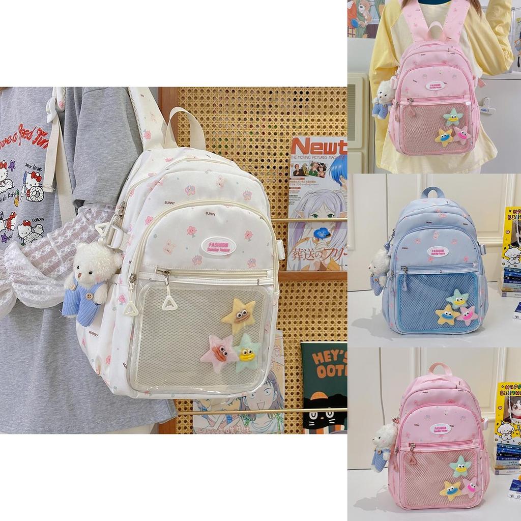 Urbaner Minimalistischer Nylon-Rucksack Für Die Schule Mit Letter-Hase Und Schmetterlings-Print-Design Für Teenager Und Schüler
