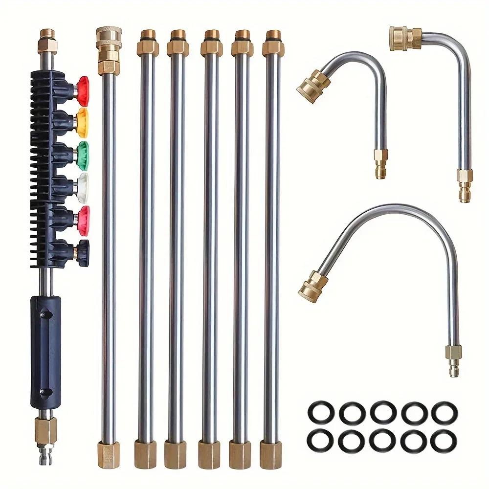 10 Piece Pressure Washer Extender Set, Quick Connect Power Washer Spray Gun with 6 Nozzle Tips, Ditch Cleaning Bender