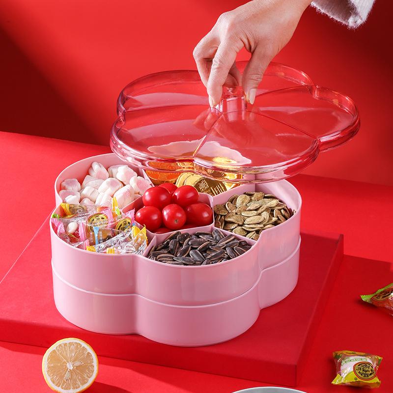 Large Capacity Nut Snack Storage Box, Double-layer Stackable Fruit Tray, Household Food Container, New Year Snack Storage Box