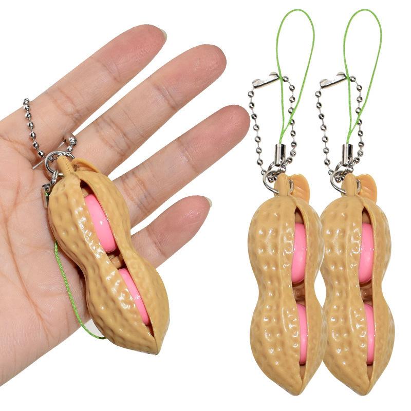 5/15/30/60PCS Peanut Fidget Toys Beans Keychain Squeeze Toys Decompression Stress Relief Peanut Key Chain for Kids Adult