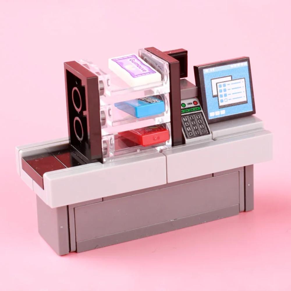 City Food Street View Vendor Hot Dog Roadside Stand Building Blocks Ice Cream Newsstand Flower Shop Trash Can Toilet Bricks Toys