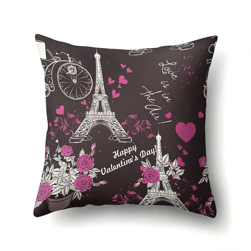 Polyester Pillow Cover Home Printed Pillow Cover Retro Tower European Building Cushion Cover Car Cushion Cover