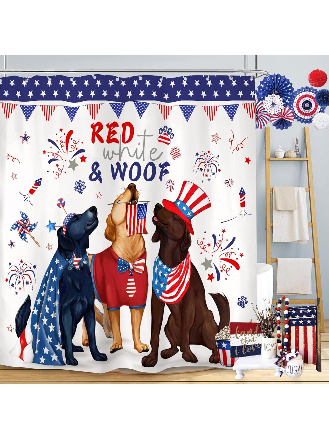 

4Th Of July White And Blue Patriotic Shower Curtains For The Bathroom Decor, Waterproof Washable Shower Curtain W60H190(CM)-1 Pcs