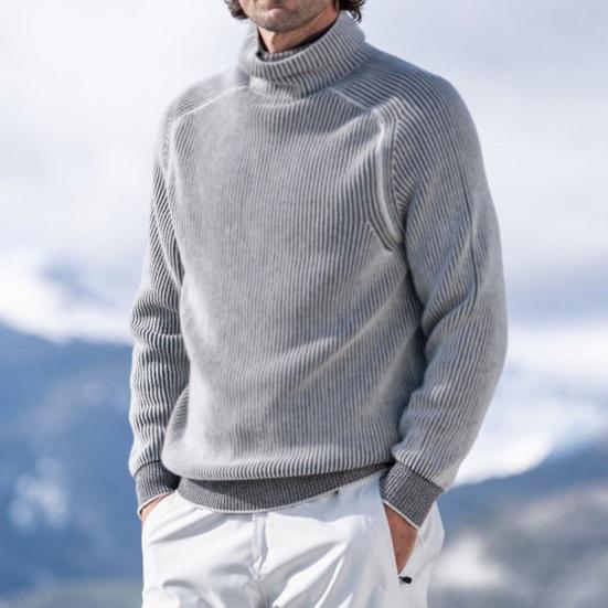 

Мужской осенне-зимний топ с высоким воротником, защита шеи, однотонный мягкий эластичный пуловер с длинными рукавами, полосатая текстура, эластичные манжеты, повседневный низ