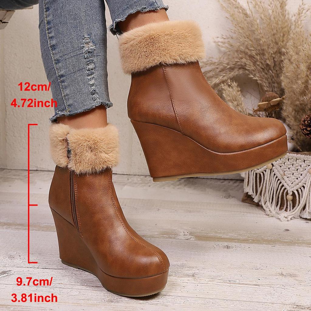 Autumn 2025 Plus Size Faux Fur High-Heeled Women's Boots with European & American Style Thick Soles