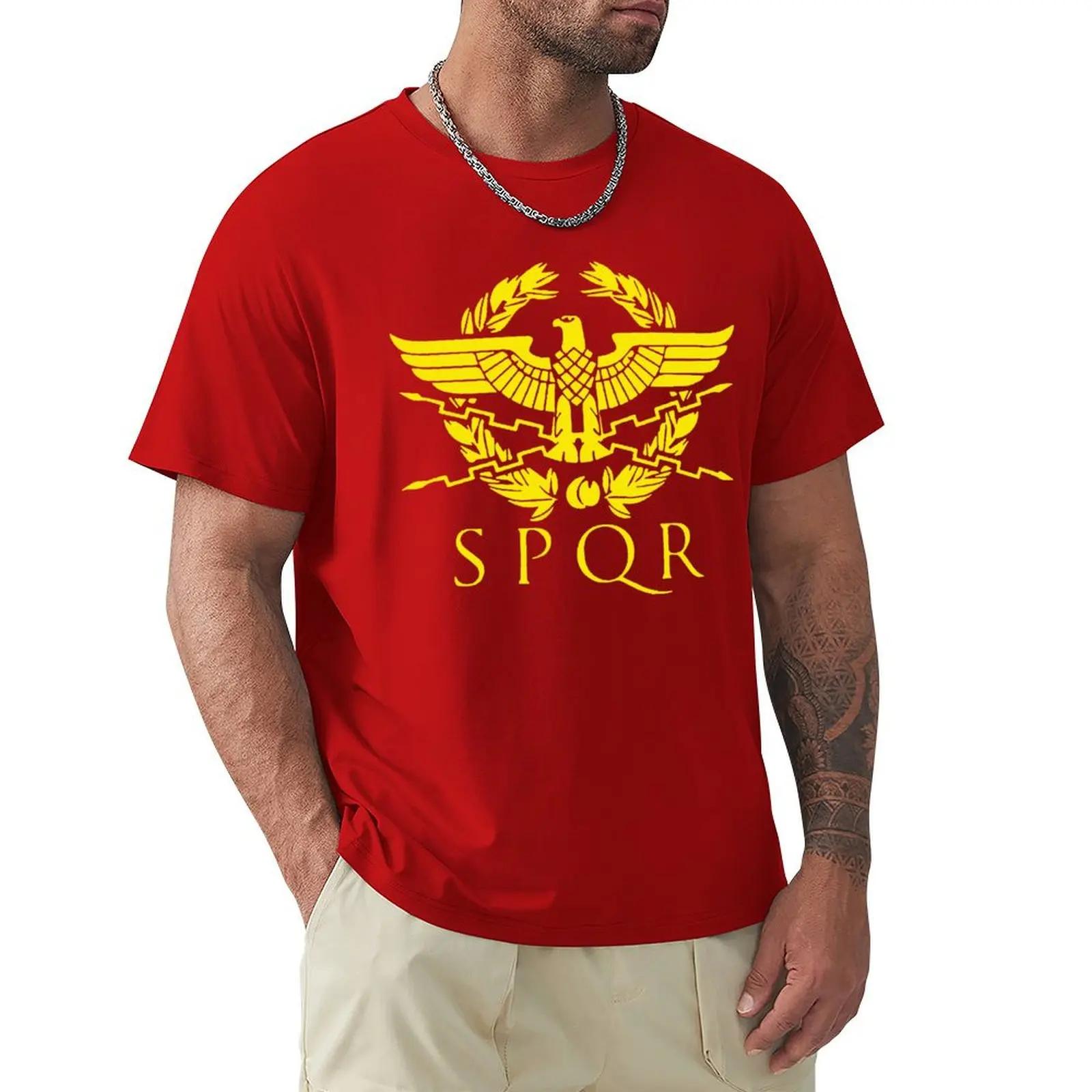 

Новинки 2024 Винтажная футболка с орлом SPQR Рим Латинский Крутой Ретро Красный принт Мужская футболка 100% хлопок Футболки с коротким рукавом S
