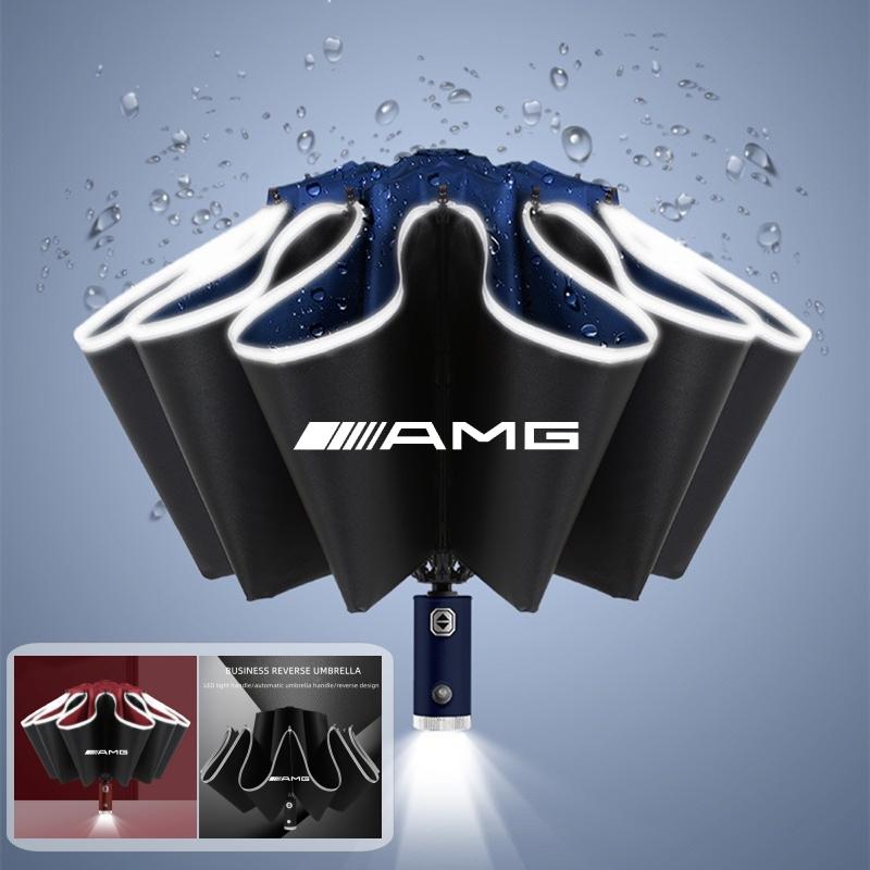 thvjz10 2025 Hot Automatic Reflective Stripe Reverse Led Light 10 Ribs Windproof Umbrellas For Mercedes Benz AMG W212 W204 W211W168 W213
