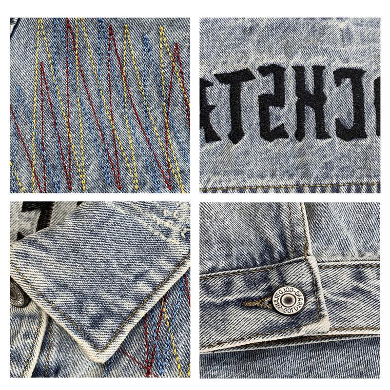 Men's American Retro Embroidered Washed Denim Jacket - Trendy, Loose Fit, Casual Spring/Autumn Outerwear