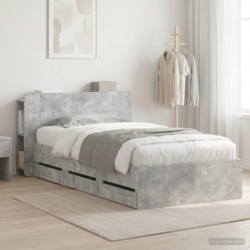 Bed Frame with Storage Space Concrete Grey 80 x 200 cm Wood Based Material