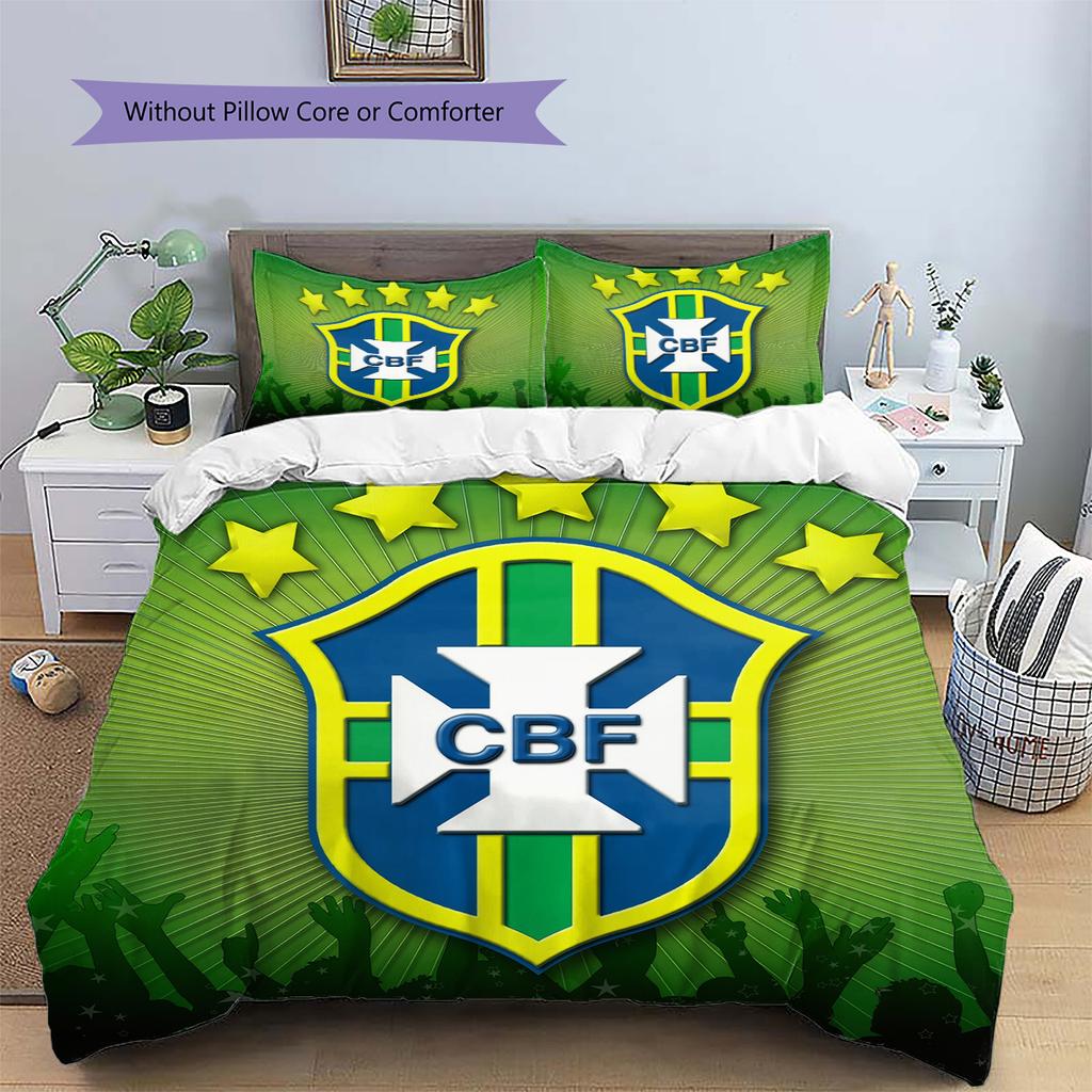 Brazil National Football Team Pattern Bedding Quilt Set Home Decoration Gift (1 * duvet cover + 2 * pillowcase without core)