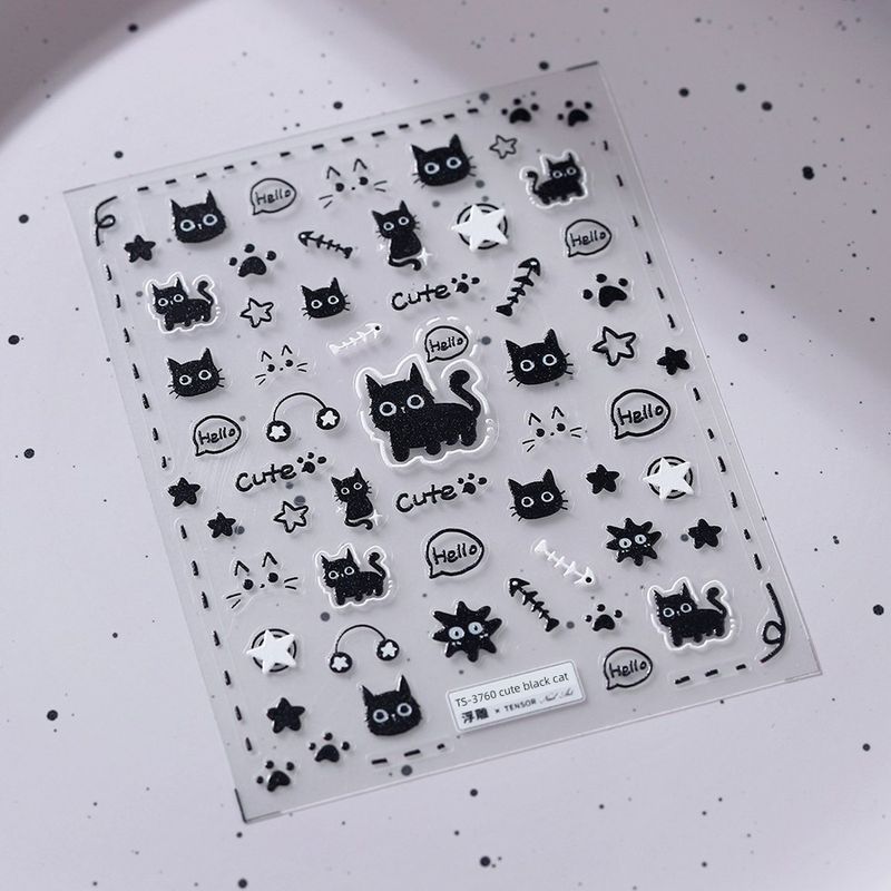 

Qiji Cute Little Black Cat Three-Dimensional Relief Nail Stickers Waterproof Nail Sticker Decorative Decals Ornament 3760 TS-3760 (stereo)