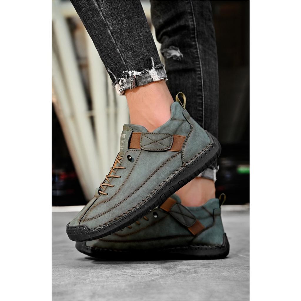 Men's Trendy Leather Shoes, Outdoor Workwear, Retro Stitching, Mid To High Cut, Fashionable and Casual Men's Leather Shoes