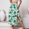 Dámská jarní sukně s květinovým potiskem léto ležérní střih do áčka s vysokým pasem, střední dlouhé sukně s rozparkem S-XL