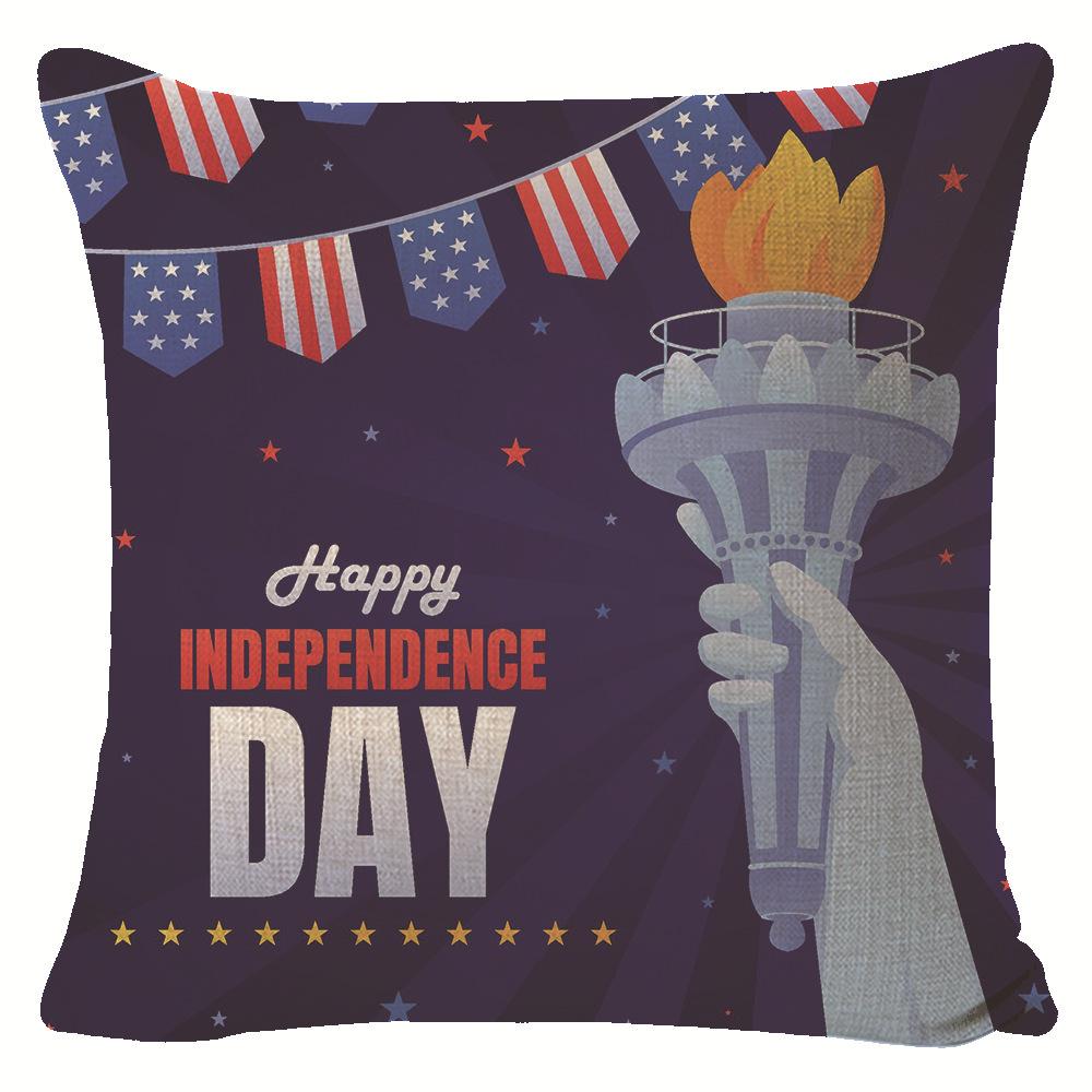 New American Independence Day Pillow Stars and Stripes Cushion Pillow Cover Festive Red and Blue Printed Letters One Piece