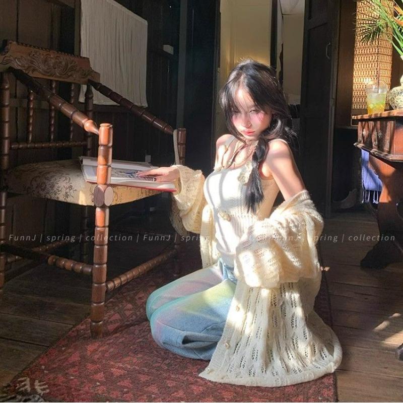 Women's Niche Flower Knitted Suspender Vest Women's Summer Short Top