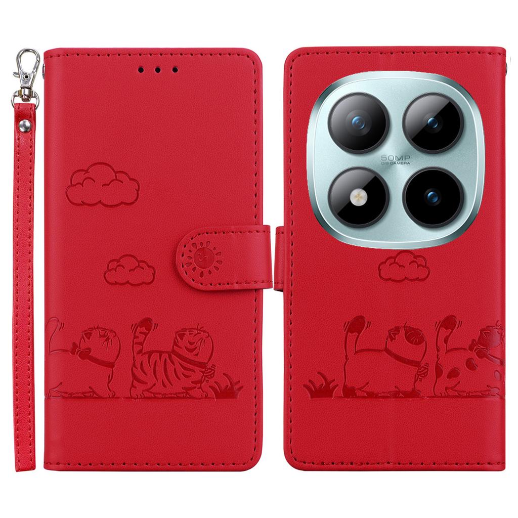 Dla Xiaomi Poco M8 Pro 5G/Redmi Note 15 Pro+ 5G (Światowy) Etui blokujące RFID ze wzorem kotka, wykonane z TPU + skóry PU, z paskiem na nadgarstek