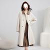 Women's Elegant Beige Woolen Mid-Length Coat, 2025 Winter French Casual, Petite Plus, Thick Outerwear