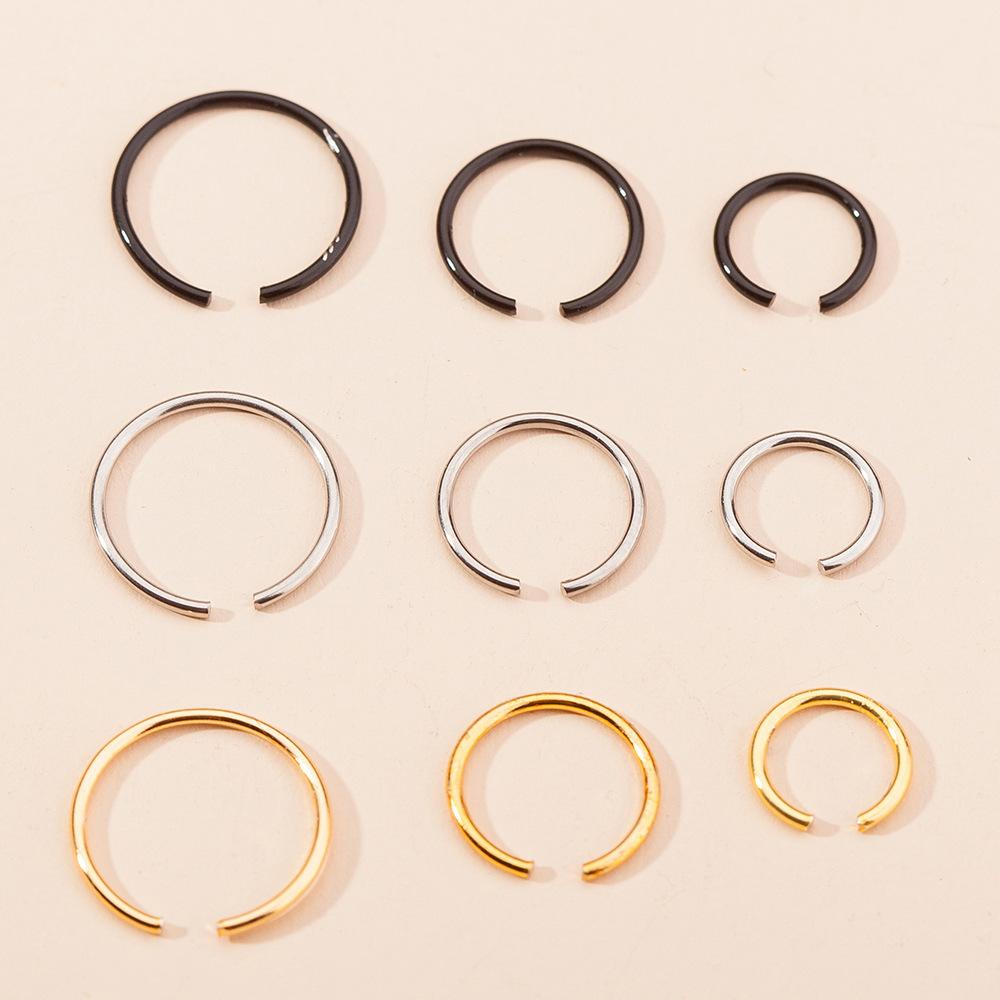 9-piece Set of 316L Round Stainless Steel Three-color Steel Ring Nose Stud, Nose Ring Puncture Jewelry