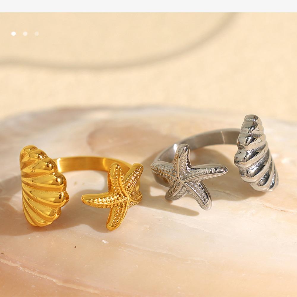 Gold Starfish Ring Set Adjustable Star Waist Chains Jewelry Shell Ring  Party