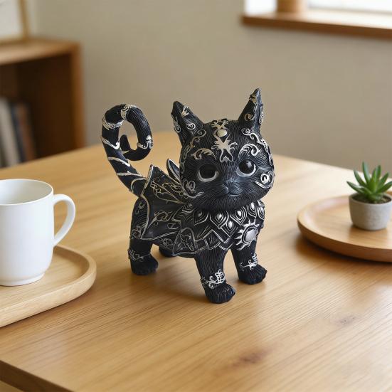 Mysterious Black Cat Statue Small Resin Cat Figurine Decorative Gothic Animal Sculpture for Home Office Desk Wine Cabinet Shelf Decor