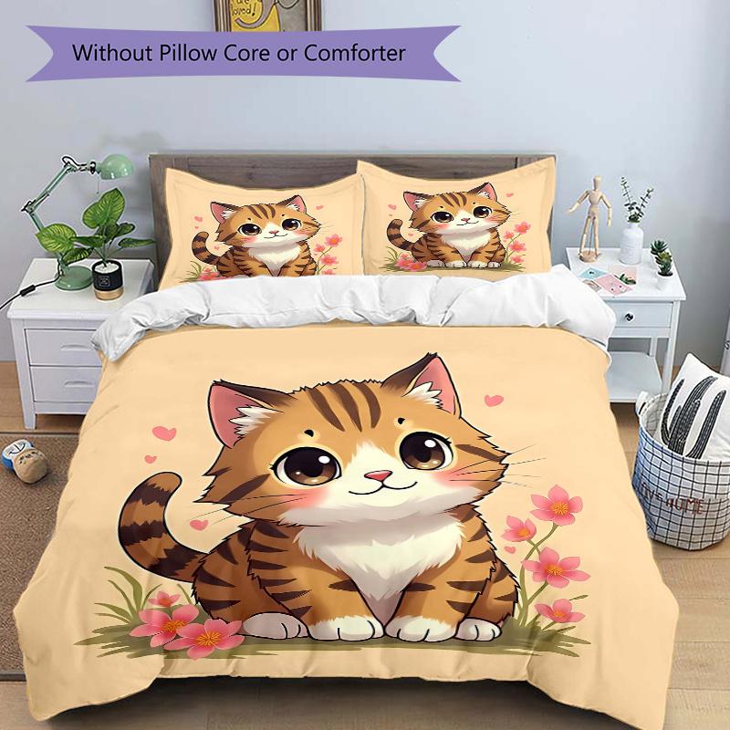 

3pcs Charming Cat Printed Quilt Set - Soft and Comfortable Quilt Cover for Bedroom, Guest Room and Dormitory 135x200cm