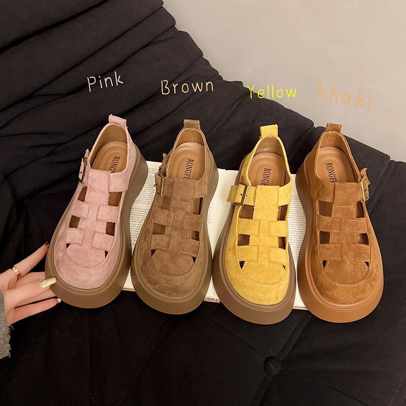Leather platform women's summer new fashion retro casual bag head hollow woven pig cage sandals