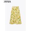 Zaprha 2025 New Arrival Elegant Linen Blended Plaid Flower Print Straight High Waist Skirt 8351038