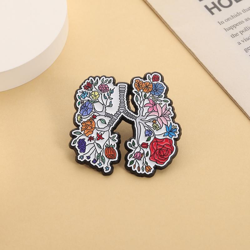 Floral Organ Lung Enamel Pins Biological Art Brooches Lapel Badges Flowers Anatomical Human Lungs Jewelry Gift for Friends