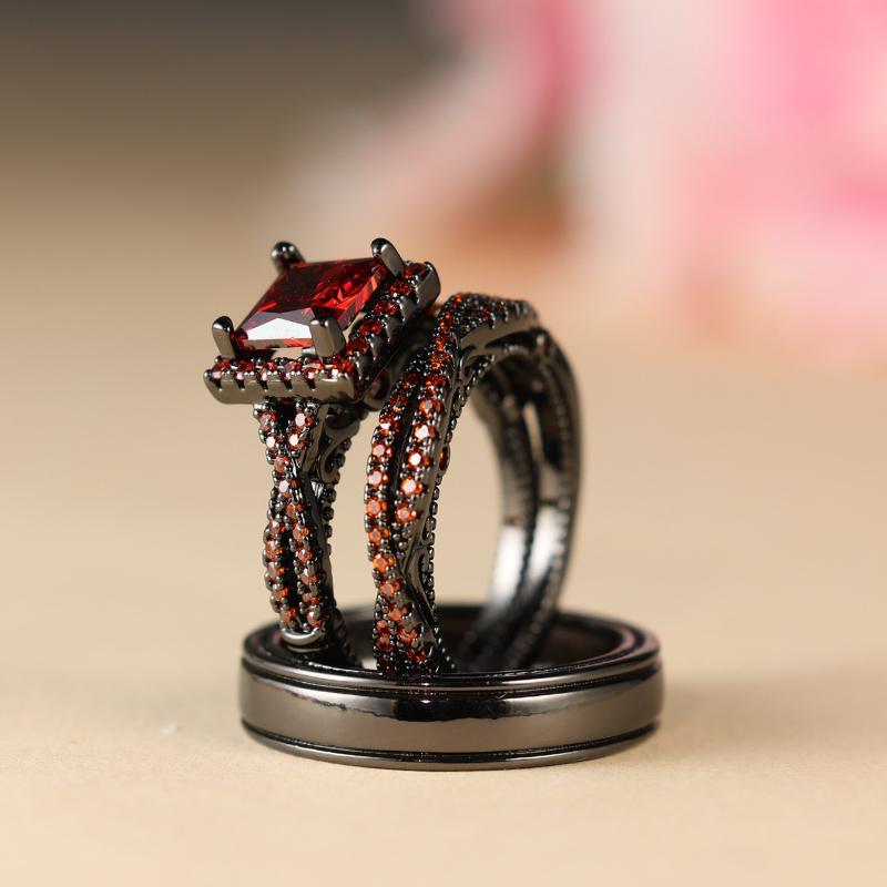 Charm Couple Rings Men Stainless Steel Rhinestones Zircon Women Wedding Band Set Valentine Day Jewelry
