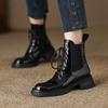 Fashion NEW Fall Shoes Women Patent Leather Boots Round Toe Chunky Heel Women Boots Winter Solid Lace-up Ankle Boots Western Boots Women