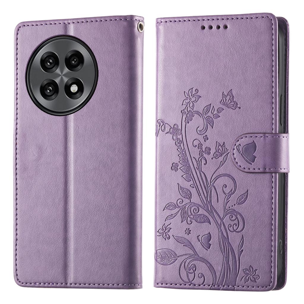 For OnePlus 13R 5G Wallet Case Butterfly Floral Imprint PU Leather Phone Cover with Wrist Strap