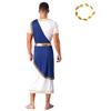 Mens Ancient Greek Toga Costume Short Sleeve Retro Gold Trim Roman Robe Headband Cosplay
