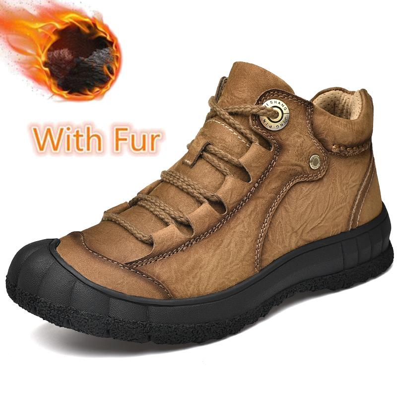 

FashionNew Outdoor Мужские походные ботинки из натуральной кожи Повседневная обувь Мужские зимние ботинки для скалолазания и пешего туризма Теплые зимние ботинки Люксовый бренд на платформе для снегоходов 46