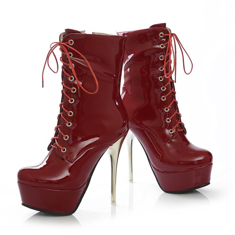 Módní módní kotníkové boty pro ženy na platformě, sexy vysoké podpatky, krátké boty, černé, bílé, červené, šněrovací, fetiš, párty boty, dámské, velké velikosti 45