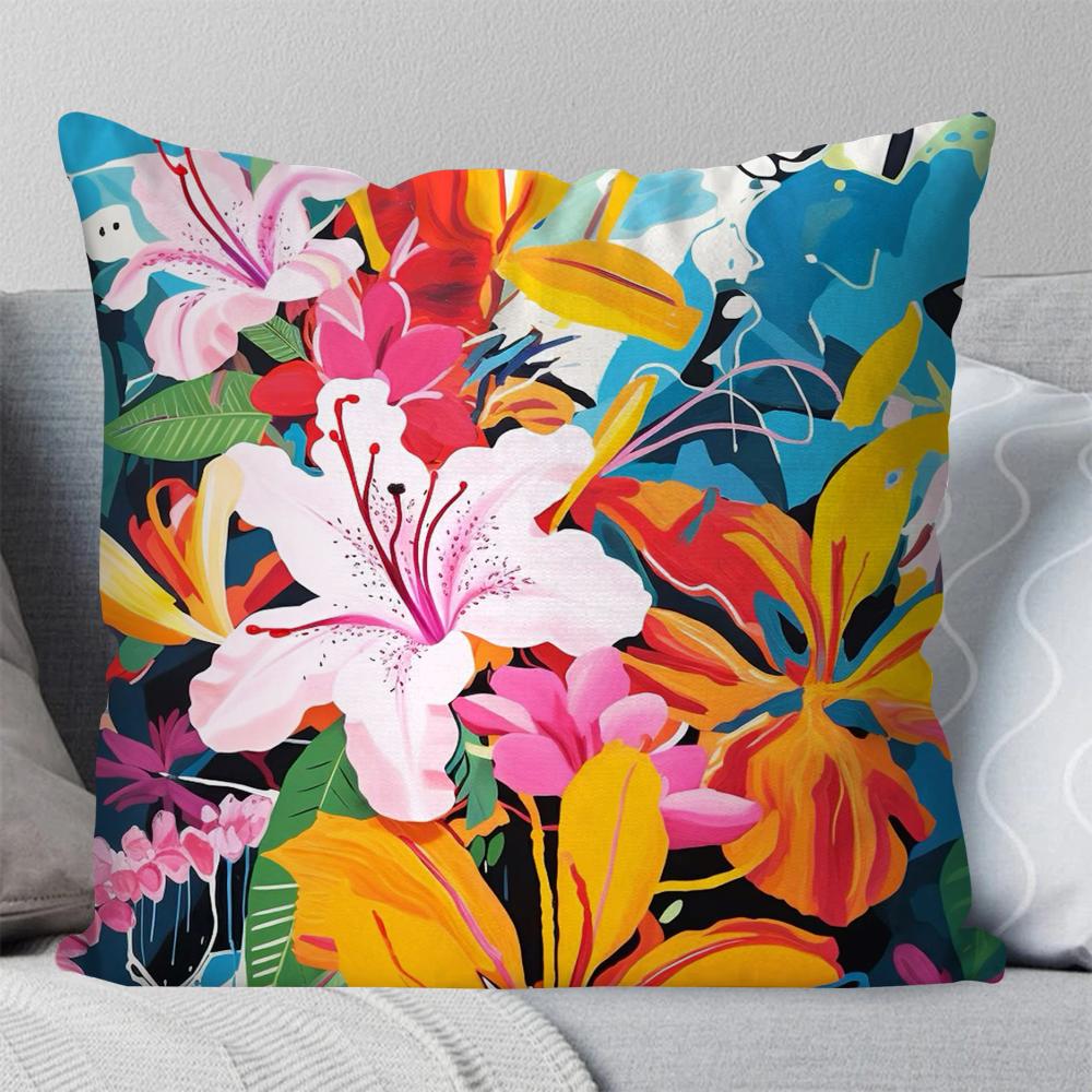 Colorful Flowers Pillow Case Square Pillow Bedroom Sofa Leisure Comfort Cushion Car Living Room Home Decoration 40X40