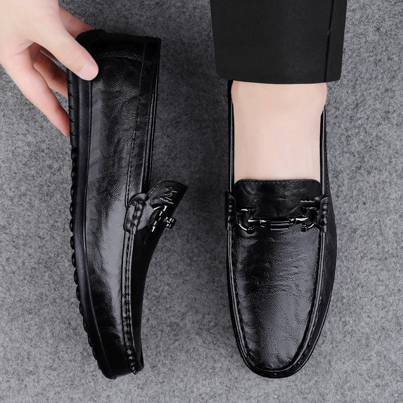 Leather Shoes Men's New British Business Casual Shoes Breathable Soft Bottom Cover Feet Lazy One Pedal Doudou Shoes Large Size