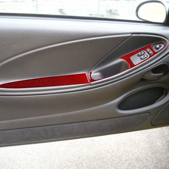4Pcs Red Carbon Fiber Interior Door Control Cover Trim For Ford Mustang 2001-04