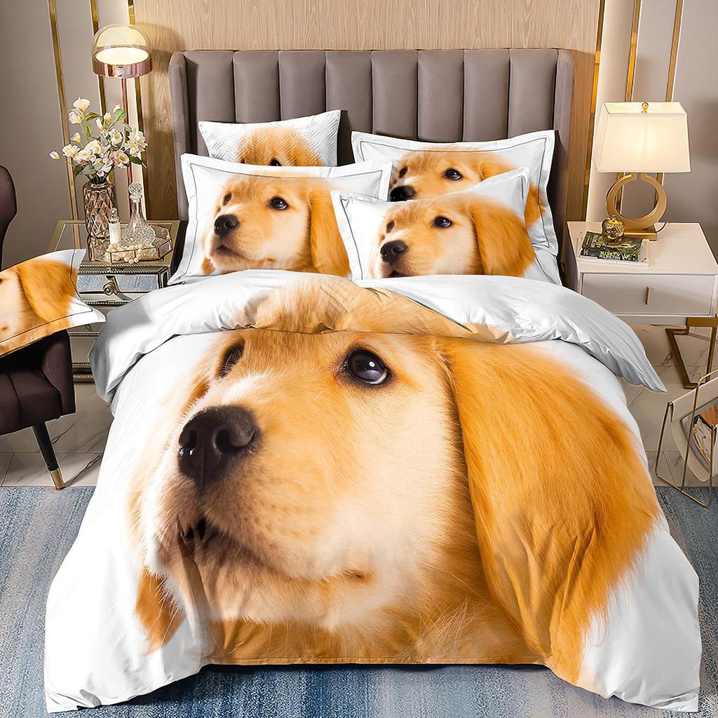 3D-gedruckte Bettwäsche Schäferhund Bettbezug Haustierhund Dreiteilige Heimtextilien