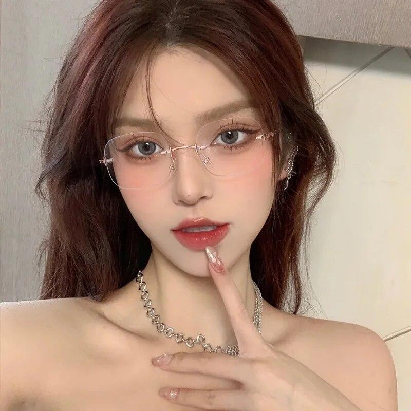 Trendy Myopia Glasses Unisex Square Frameless Anti-blue Light Ultra-light Metal High Quality Women and Men Minus Eyeglasses