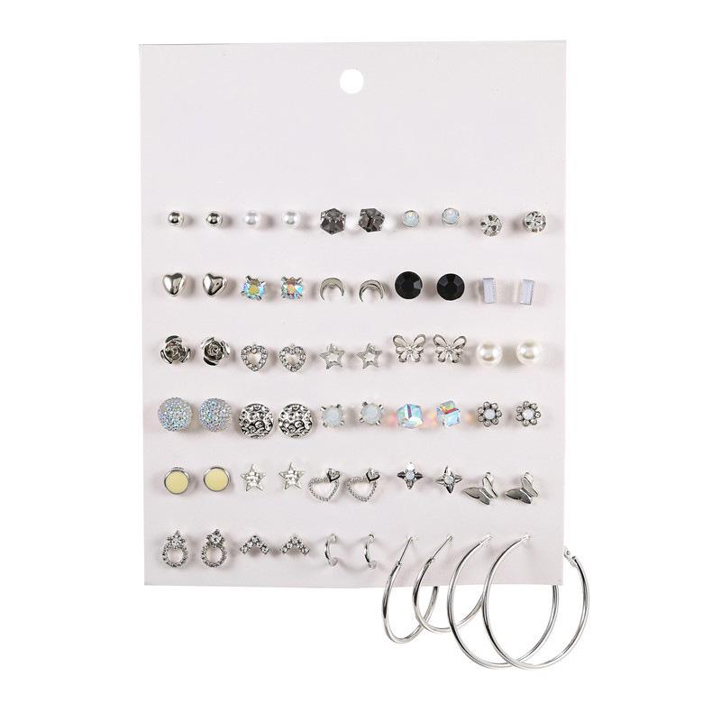 30-Pair Non-Repeating Korean & Western Style High-Quality Earrings Set for Women