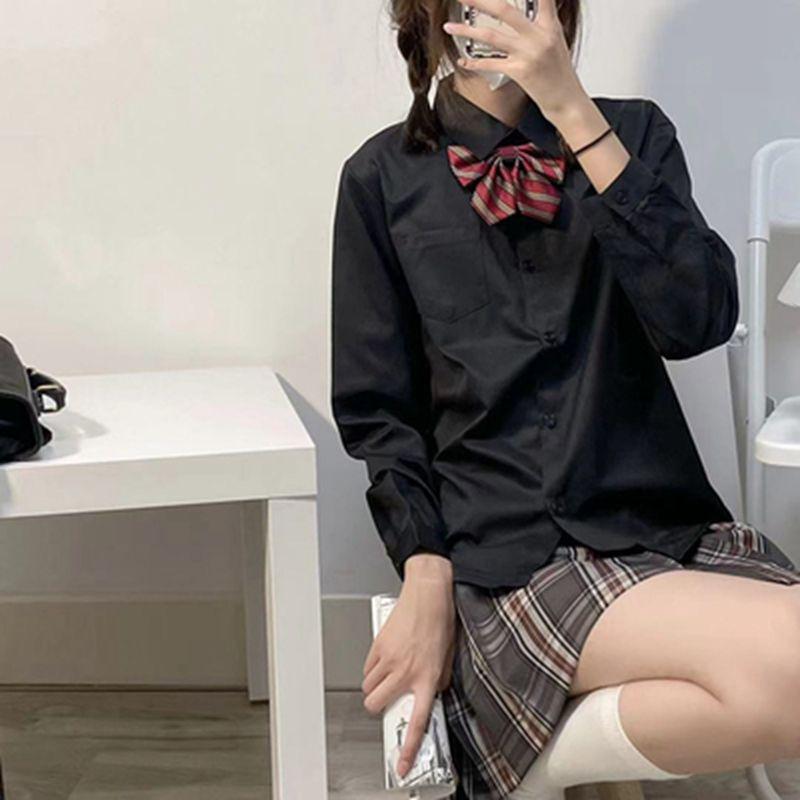 Women's Preppy Style JK Uniform Shirt – Light Blue, Short Sleeve, Perfect for Summer and Autumn.