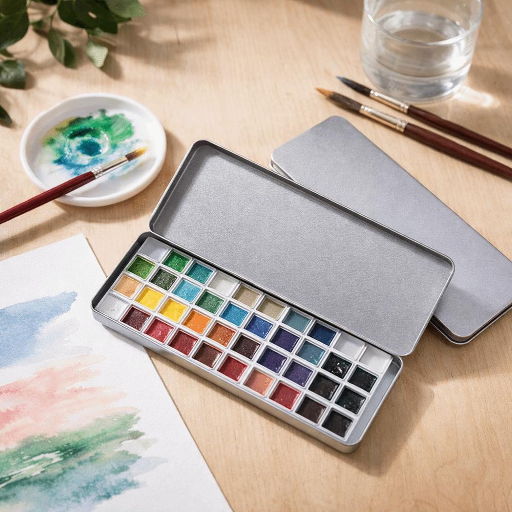 Empty Watercolor Portioning Box Portable Watercolor Paint Case Paint Palette Box Art Painting