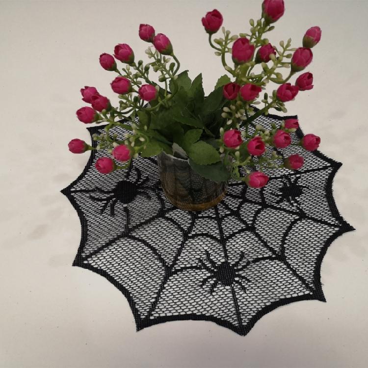 Schwarze runde Schnürsenkel-Deckchen mit Spinnennetzen Tischset für Paare und Einweihung